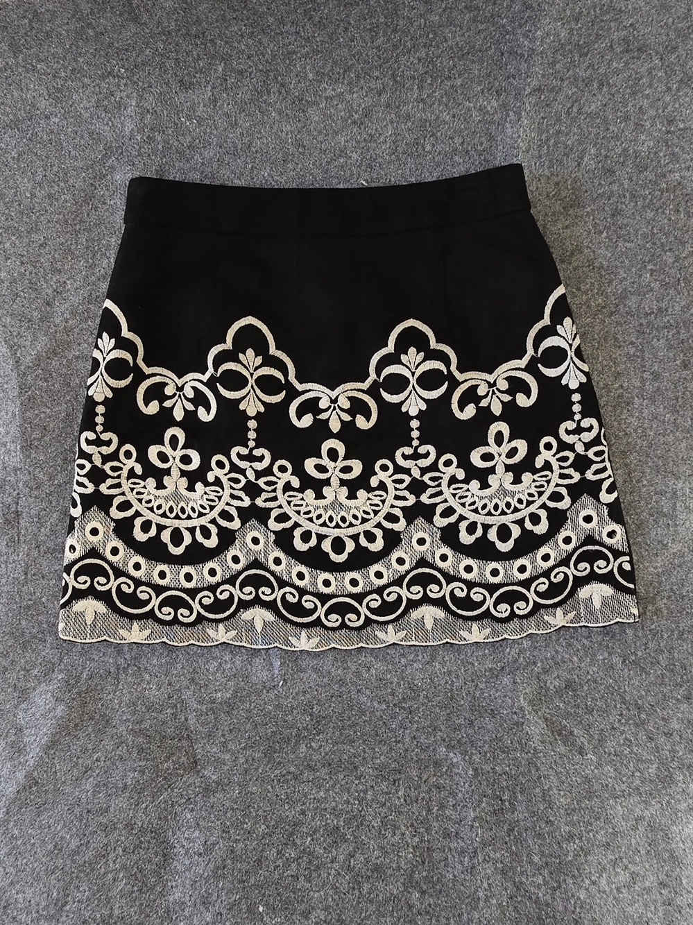 Forever 21 Black Skirt with Cream Embroidered Hem